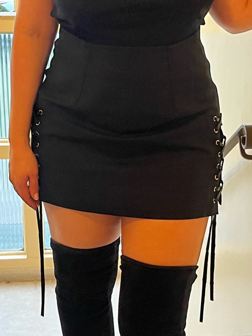 Helmut Lang Black Corset Lace-Up Side Mini Skirt